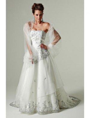 A-Line/Princess Strapless Chapel Train Satin Organza wedding dress(WEDS0030) for brides new Style