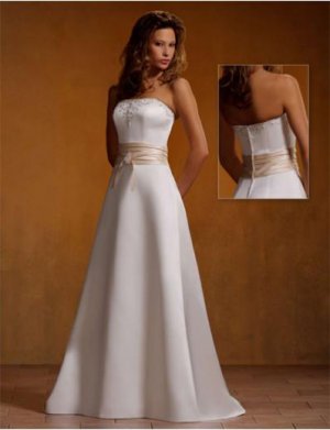 A-Line/Princess Strapless Chapel Train Satin wedding dress (SEW0029) for brides new style