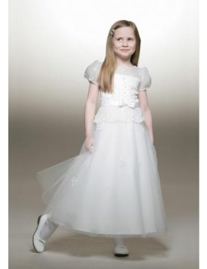 A-line Round-Neck Tea-Length Organza Flower Girl Dress 2010 style(FGD0089)