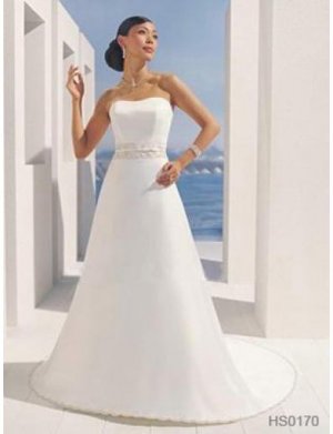 A-Line/Princess Strapless Chapel Train Satin wedding dress (SEW0032)
