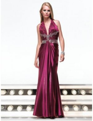 Empire Halter Top Floor Length Satin Prom Dress(PS0002) for Women's Clothing