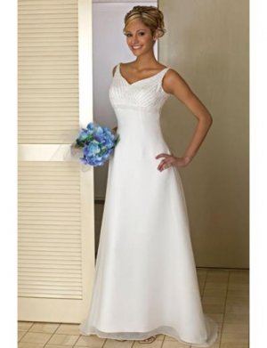 A-line/Princess V-neck Chapel Train Satin wedding dress for brides new style(WDA0160)