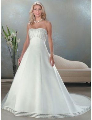 A-Line/Princess Strapless Chapel train Satin wedding dress for brides new Style(WDA0042)