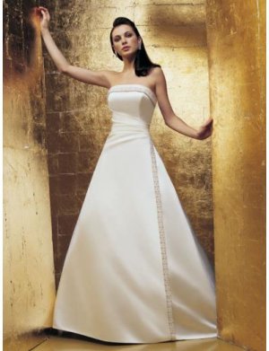 A-Line/Princess Strapless Chapel Train Satin wedding dress for brides gowns new style(WDA1872)