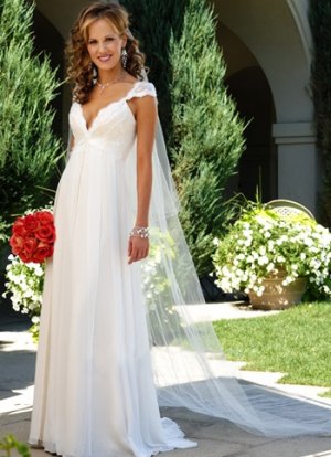 Cap Sleeves Empire Waist V-Neck Chiffon Wedding Dress(y0918023)