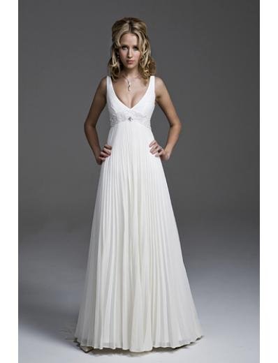 A-Line/Princess V-neck Chapel Train Chiffon wedding dress(WEDS0026) for brides Rush Order