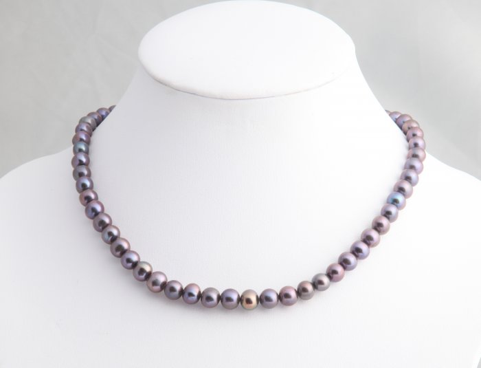10-12 mm Single Strand Black Pearl Necklace 16"" with 2"" extender