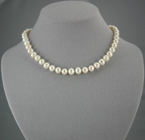 10-12 mm Single Strand White Pearl Necklace 16"" with 2"" extender