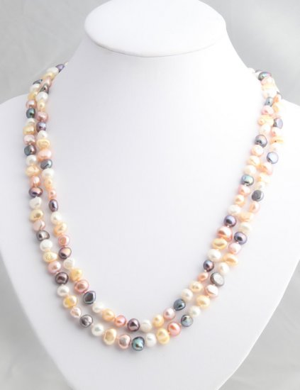 48"" Multicolor freshwater black, lavender, gold and white pearl necklace