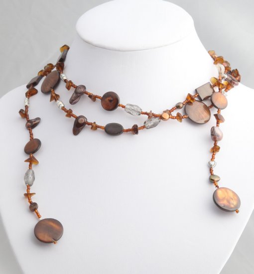 54"" Auburn Pearl, Shell, and Bead Lariat