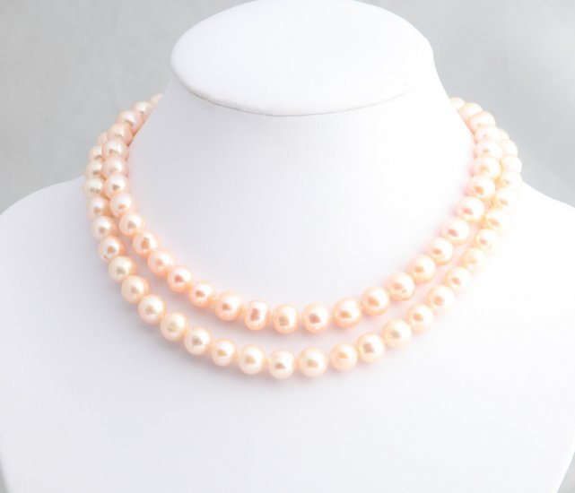 6-7 mm Double Strand Peach Pearl Necklace 16"" with 2"" extender