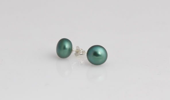 8-9 mm Green Pearl Stud Earrings