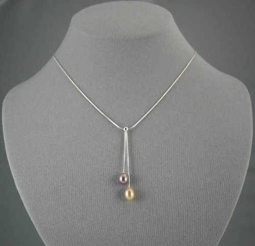 Double Drop Lavender Pearl Pendant 18 inch