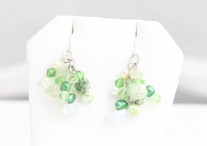 Green Pearl and Crystal Pearl Earrings