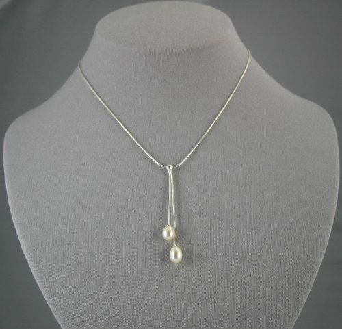 Double Drop White Pearl Pendant 18 inch