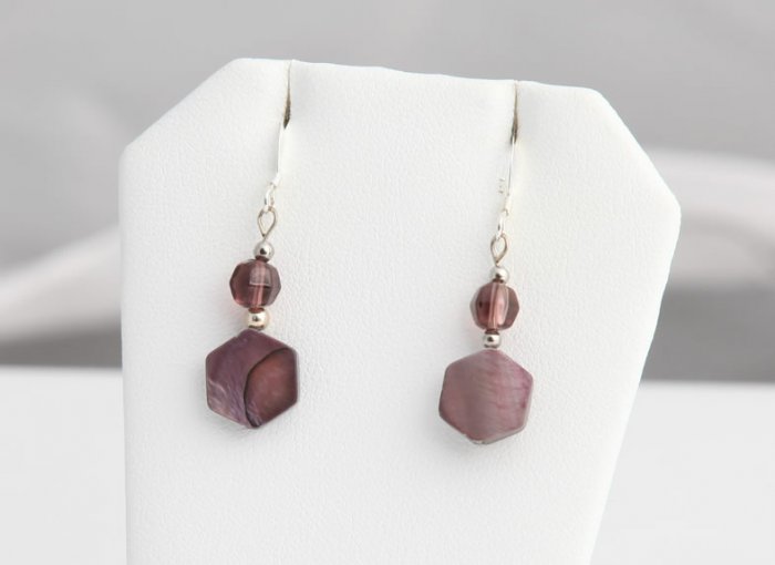 Magenta Pearl Shell and bead earrings