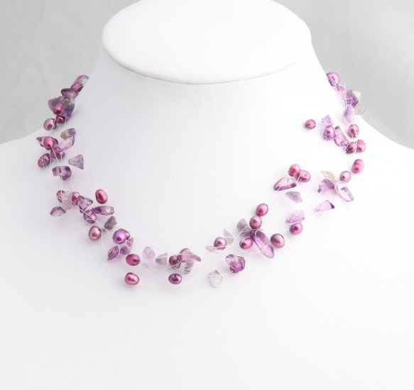 Mixed Media MagentaPearl Necklace