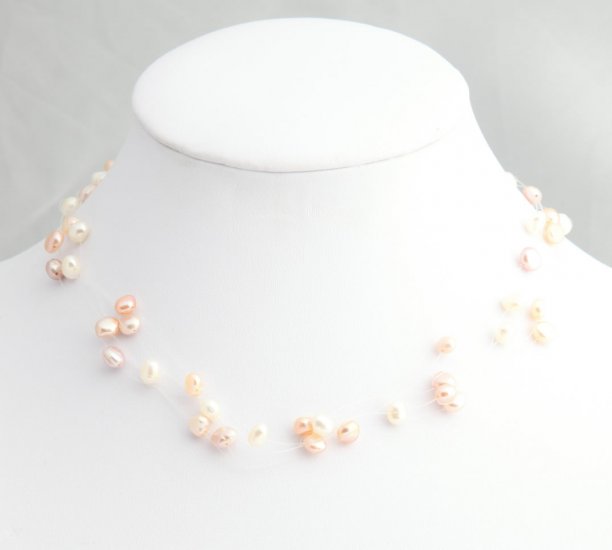 Peach, Lavender and White Floating Pearl Necklace