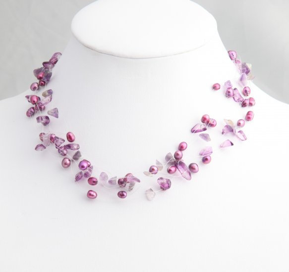 Floating Magenta Pearl Necklace