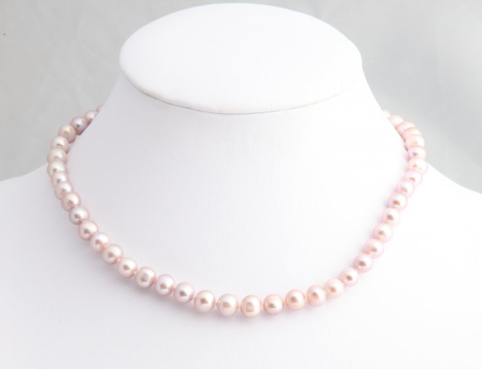 8-9 mm Single Strand Lavender Pearl Necklace 16" with 2" extender