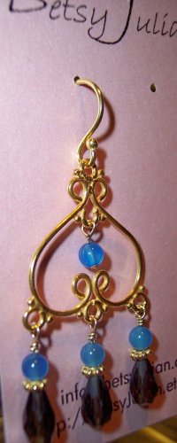 Smoky Quartz and Blue Agate Gold Vermeil Earrings