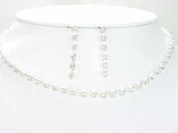 Silver Single Strand Crystal Necklace Set