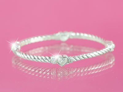 Silver Designer Style Bangle with Hearts