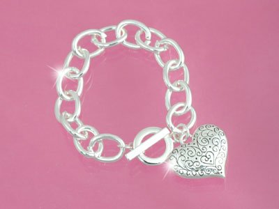 Silver Heart Toggle Bracelet