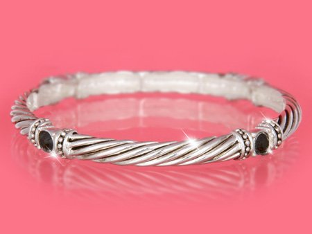 Silver w/ Black Crystals Designer Look Stackable Bracelet