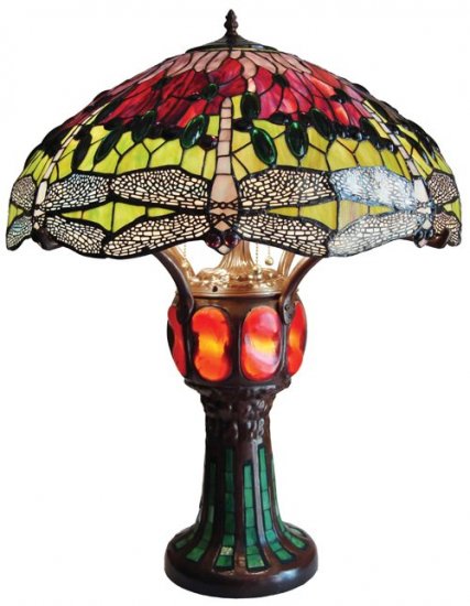Handcrafted Dragonfly Design With Lighted Base Tiffany Style Table Lamp