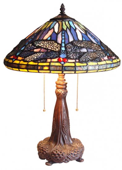 Handcrafted Dragonfly Tiffany Style Stained Glass Table Lamp