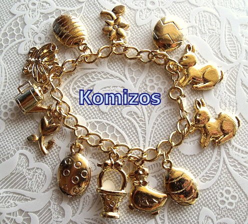 Gold 18K Plated Easter Charm Bracelet- rare