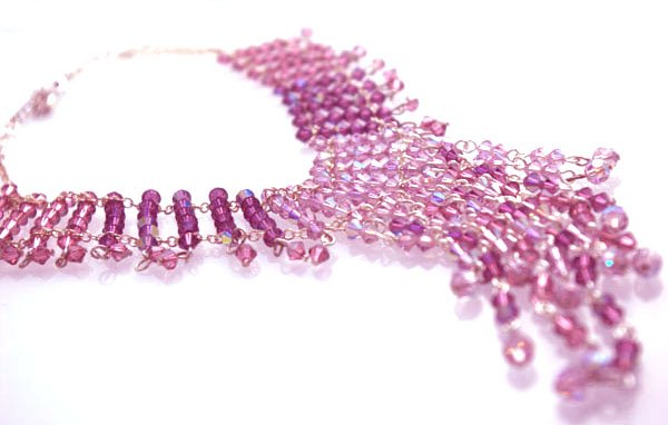 Handmade Crystal Beads Wire Necklace (Pink Flamingo)