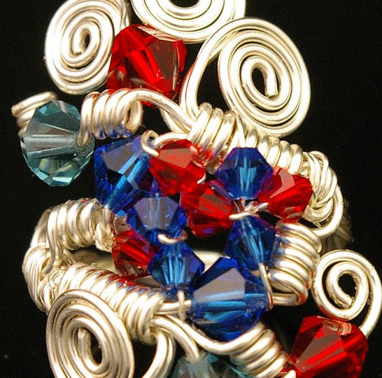 Handmade Wire & Crystal beads free form Ring (Ponder)