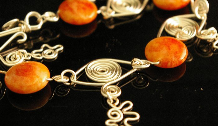 Handmade Wire Braclet with Lamp work & Bali Beads (Lemon)