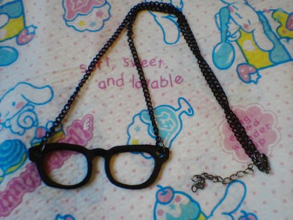 Black Nerd Geek Glasses Retro Necklace Kawaii Lolita Cute