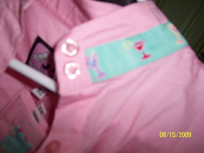 Pink w/ Martini Trim Long Sleeve Ratcatcher - Size 32 NEW