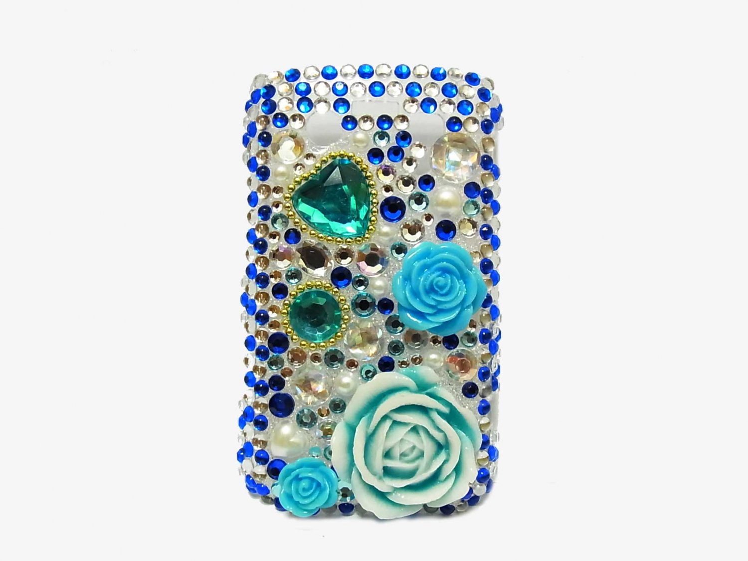 Bling Rhinestone Crystal Blue Flower Case Cover for Blackberry 9700 9780 Bold