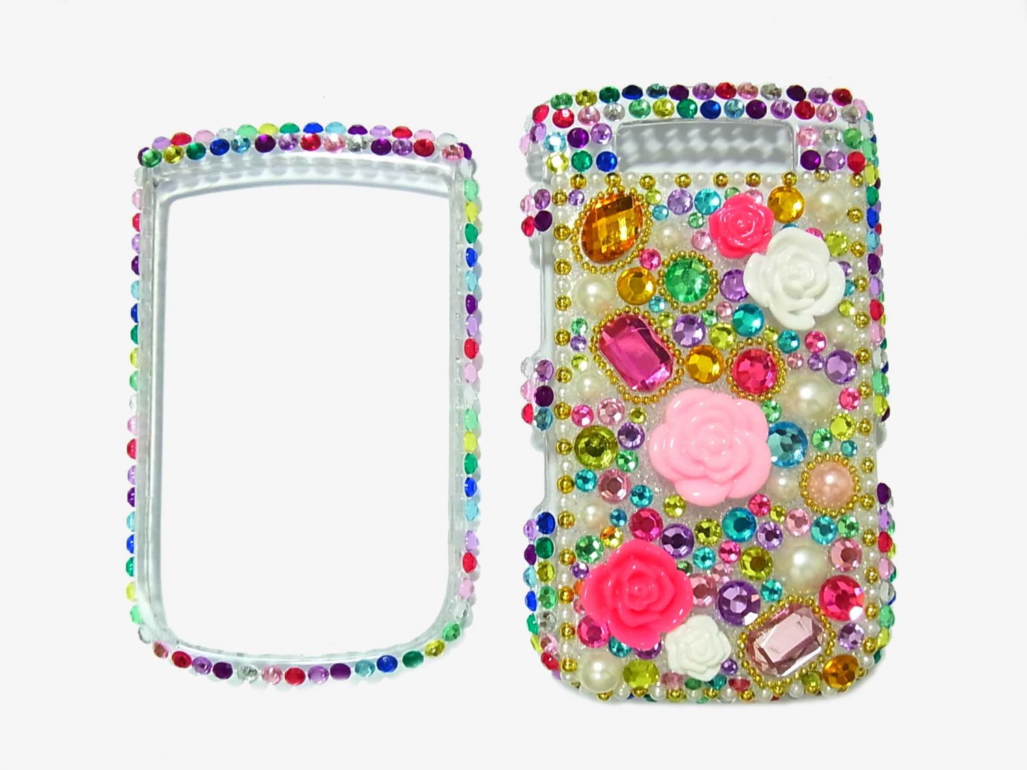 Bling Rhinestone Crystal Colorful Flower Case Cover for Blackberry 9800 Torch MF