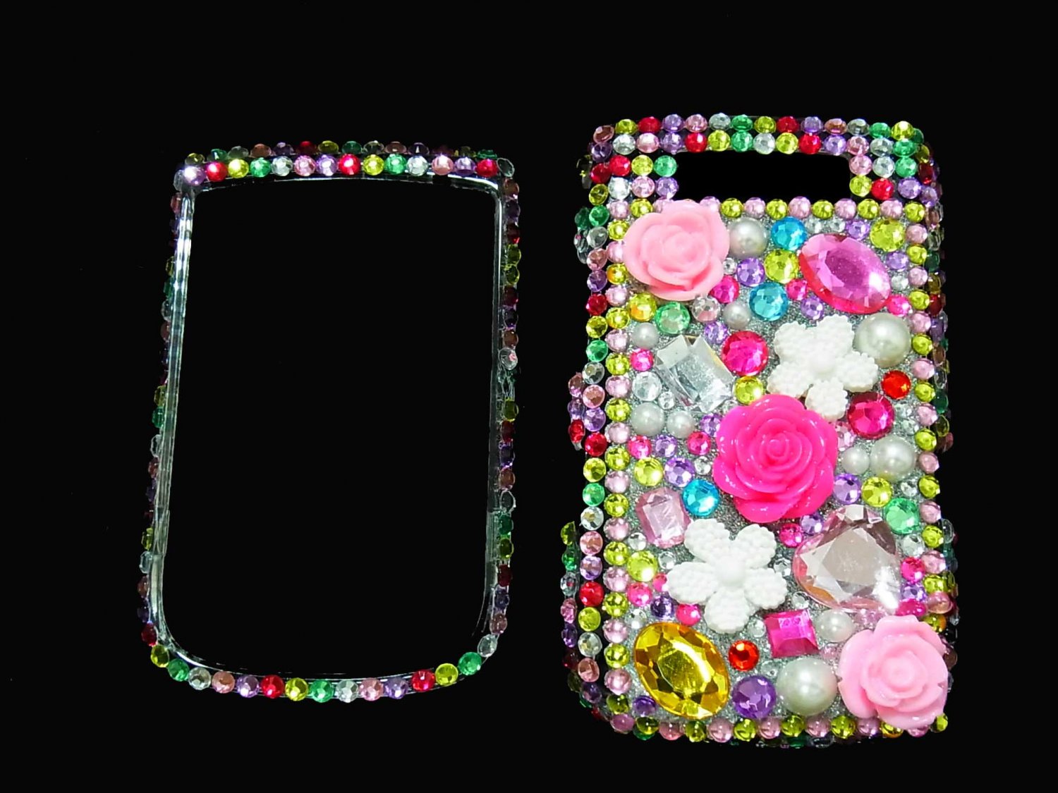 Bling Rhinestone Crystal Rainbow Flower Case Cover for Blackberry 9800 Torch RF