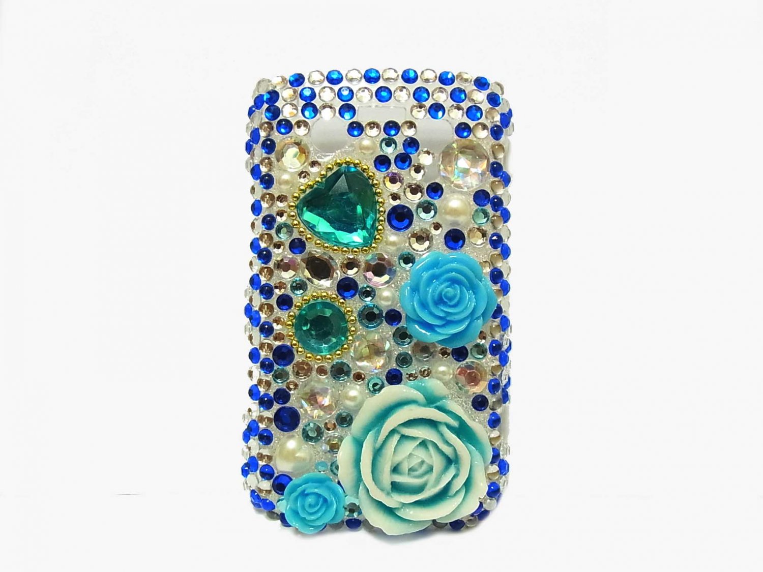 Bling Rhinestone Crystal Blue Flower Heart Case Cover for Blackberry 8520 8530 Curve