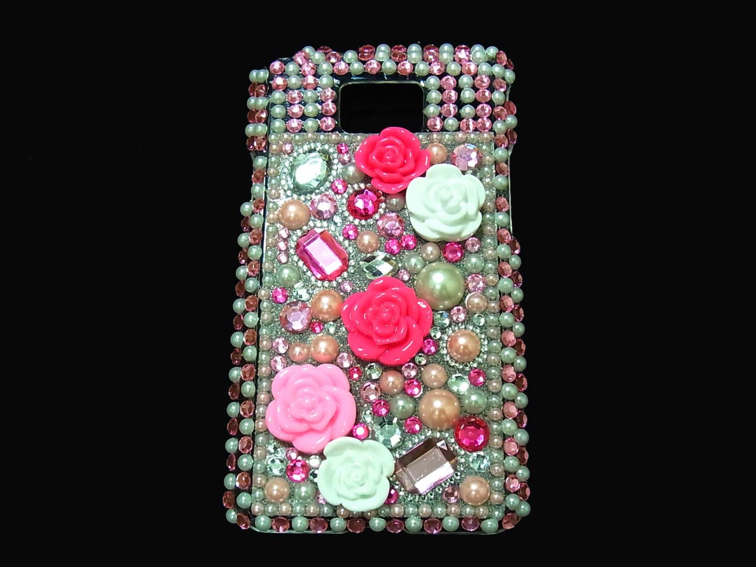 Bling Rhinestone Crystal Pink Flower Case Cover for Samsung i9100 Galaxy S 2 II