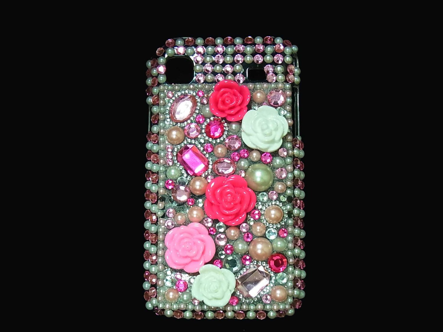 Bling Rhinestone Crystal Pink Flower Case Cover for Samsung i9000 Galaxy S LP