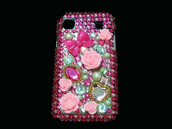 Bling Rhinestone Crystal Dark Pink Flower Case Cover for Samsung i9000 Galaxy S DP