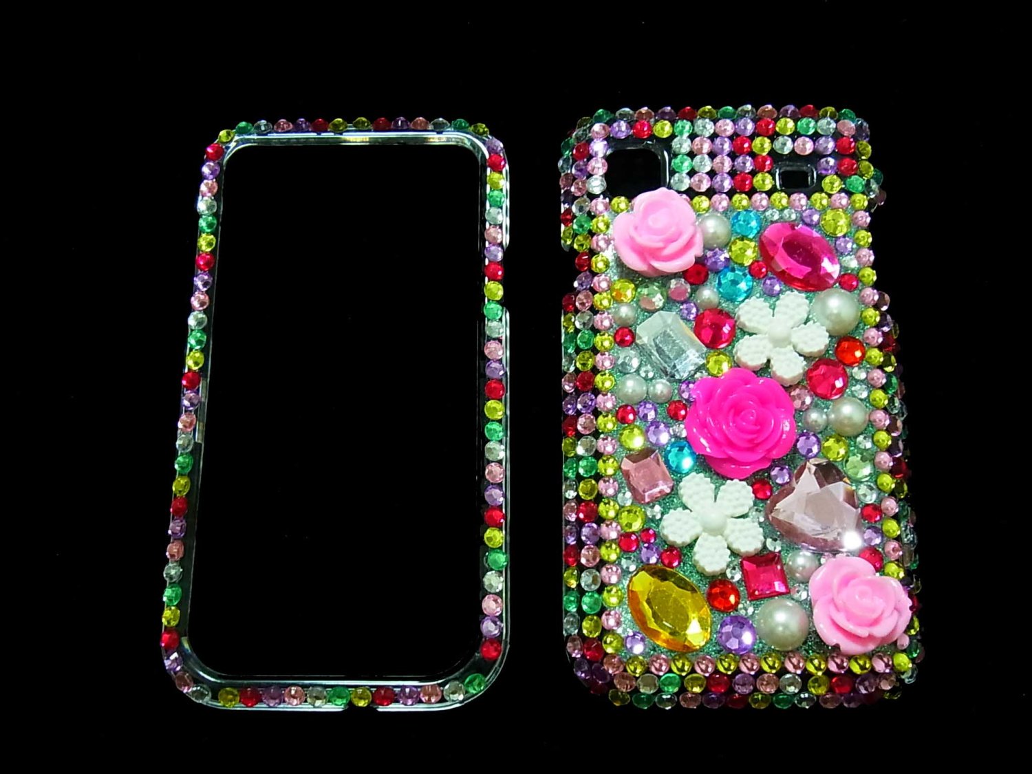 Bling Rhinestone Crystal Rainbow Flower Case Cover for Samsung i9000 Galaxy S RF