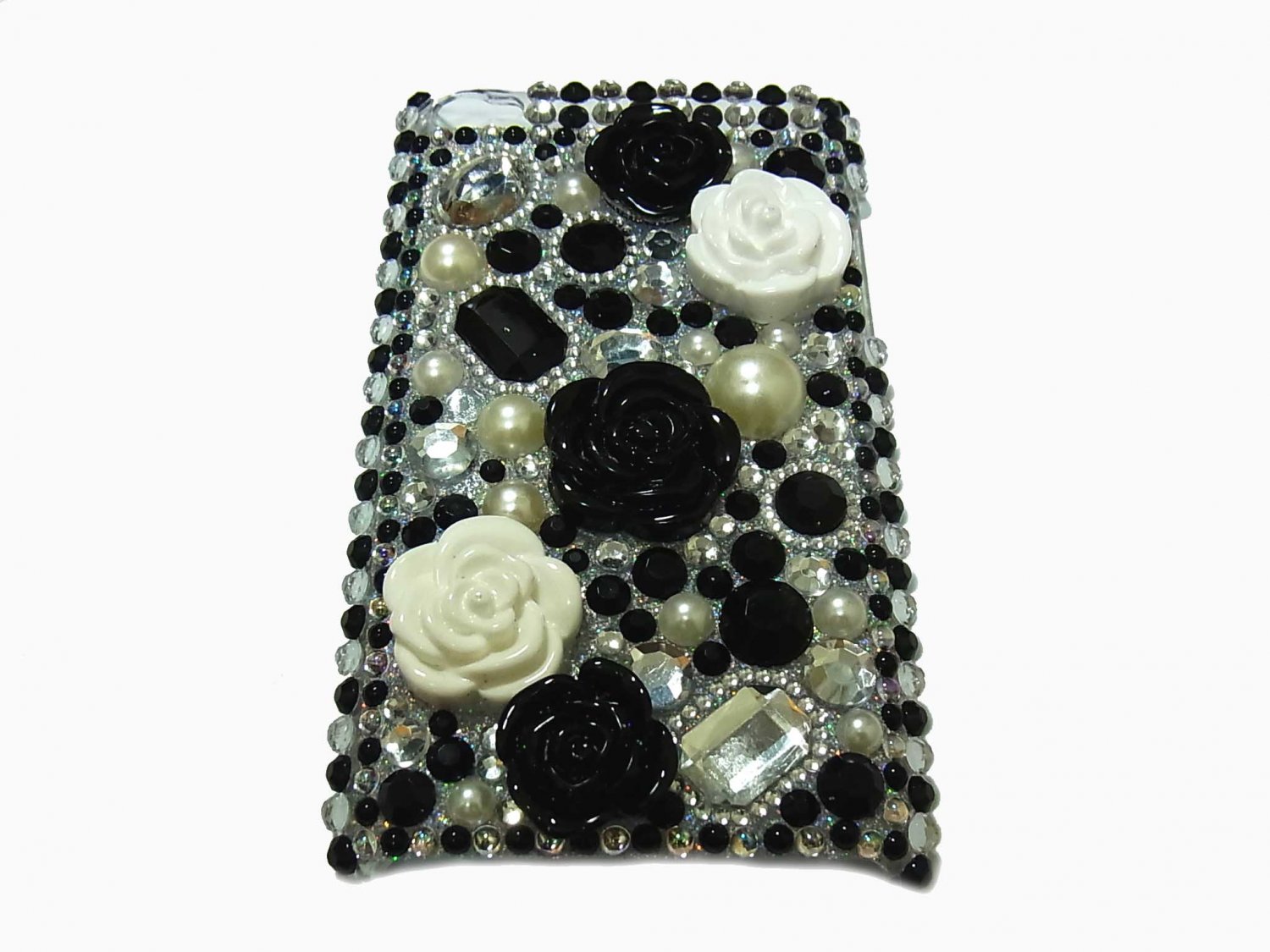 Bling Rhinestone Crystal Black Flower Hard Case Cover for Apple iPod Touch 4 4G 4th Gen