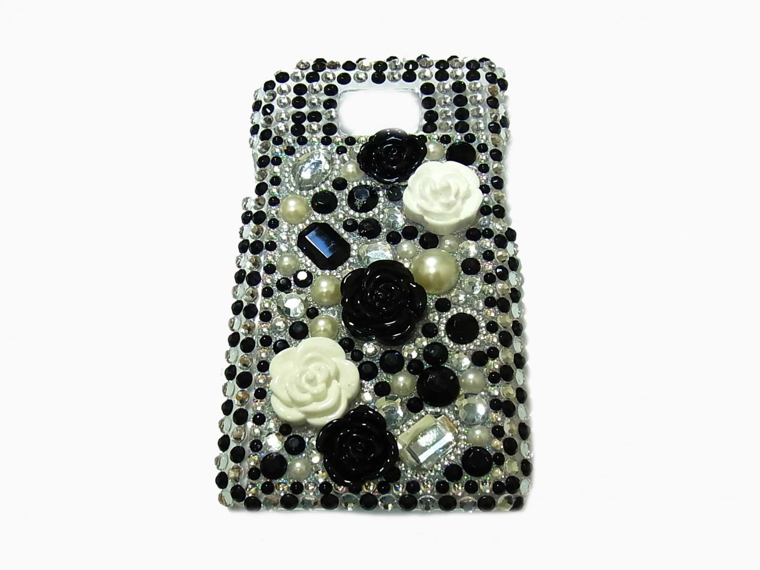 Bling Rhinestone Crystal Pearl Black Flower Case Cover for Samsung i9100 Galaxy S 2 II
