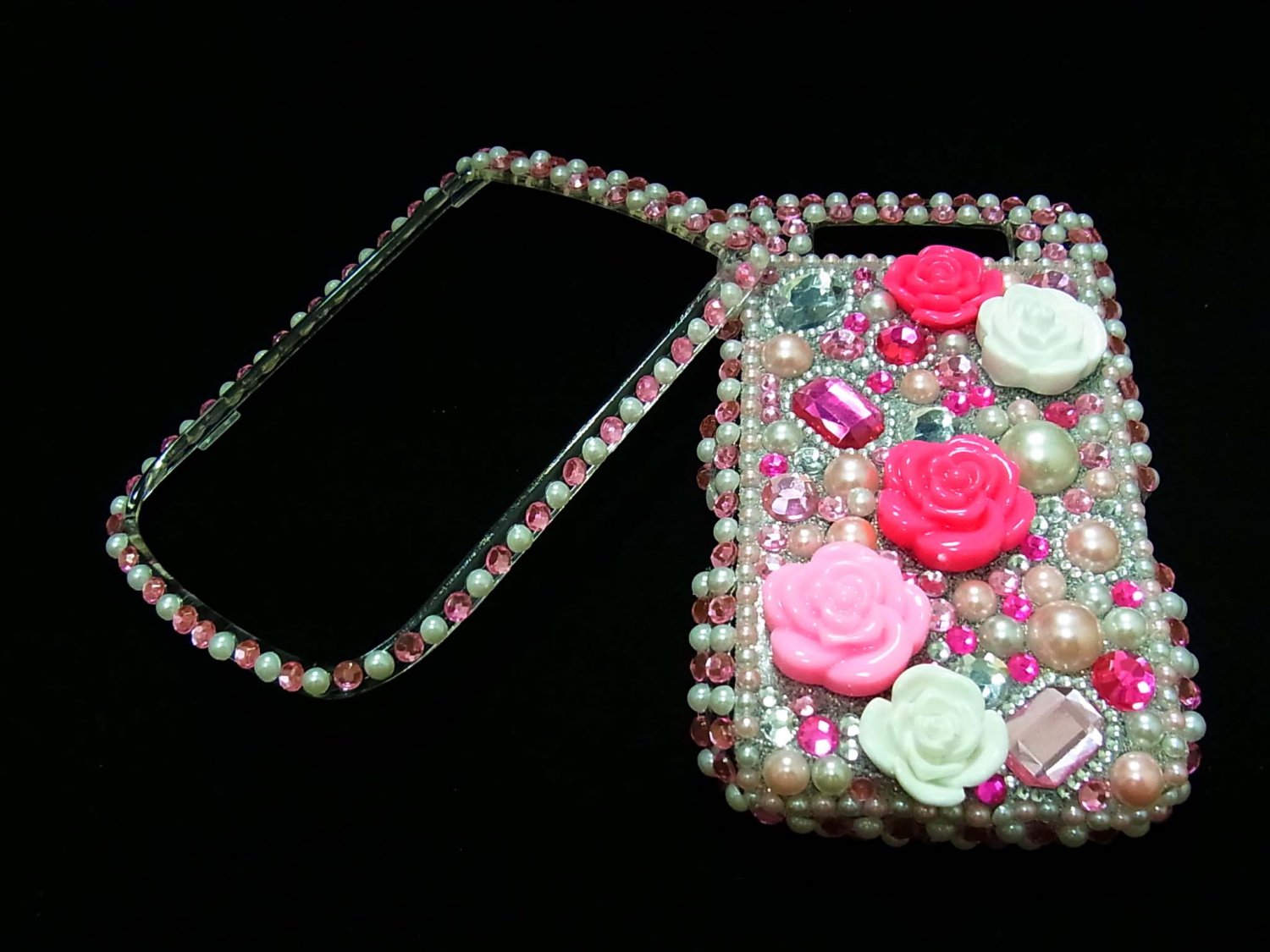 Bling Rhinestone Crystal Pink Flower Case Cover for Blackberry 9800 Torch LP