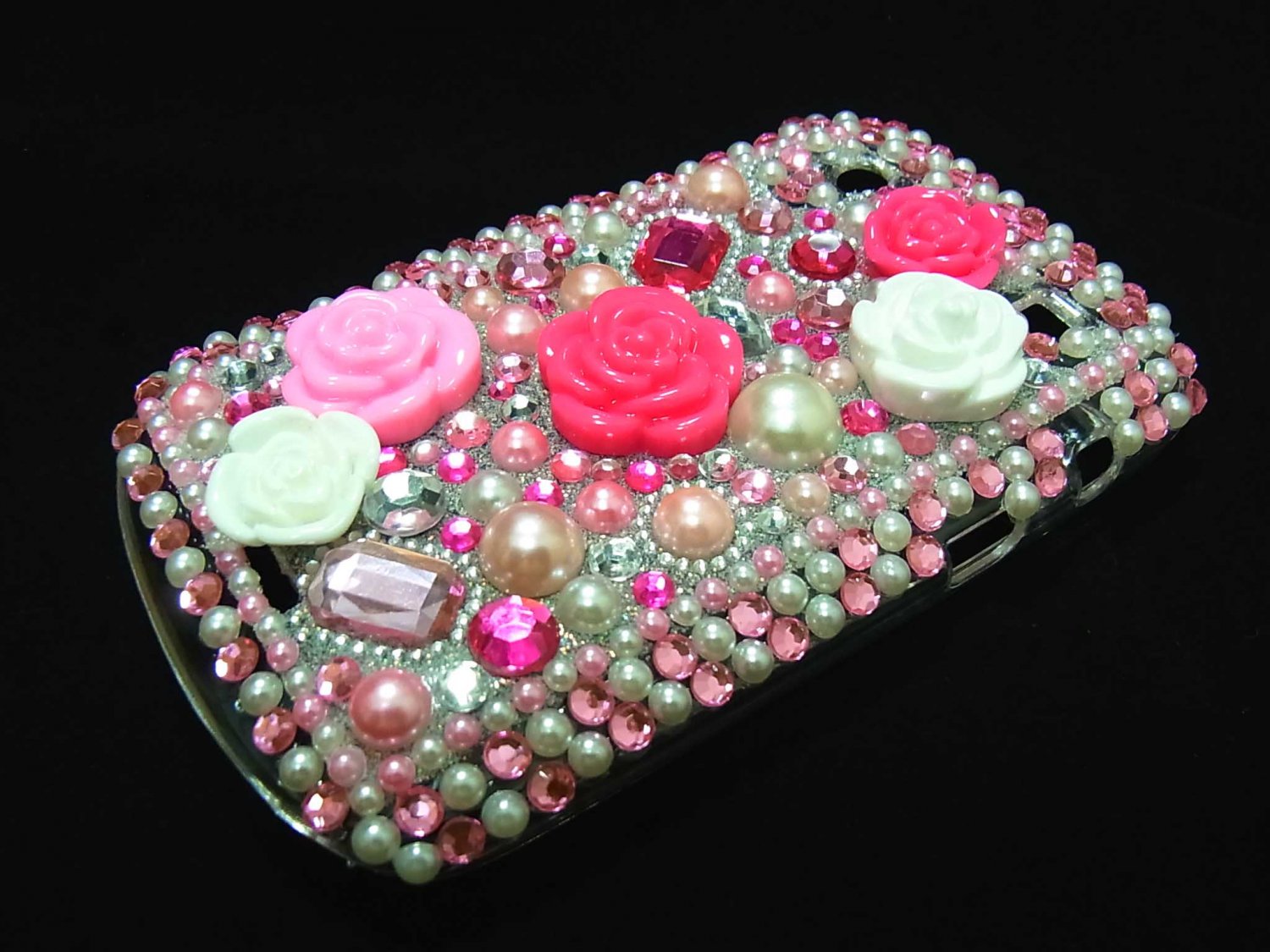 Bling Rhinestone Crystal Pink Flower Case Cover for Blackberry 9900 9930 Bold LP