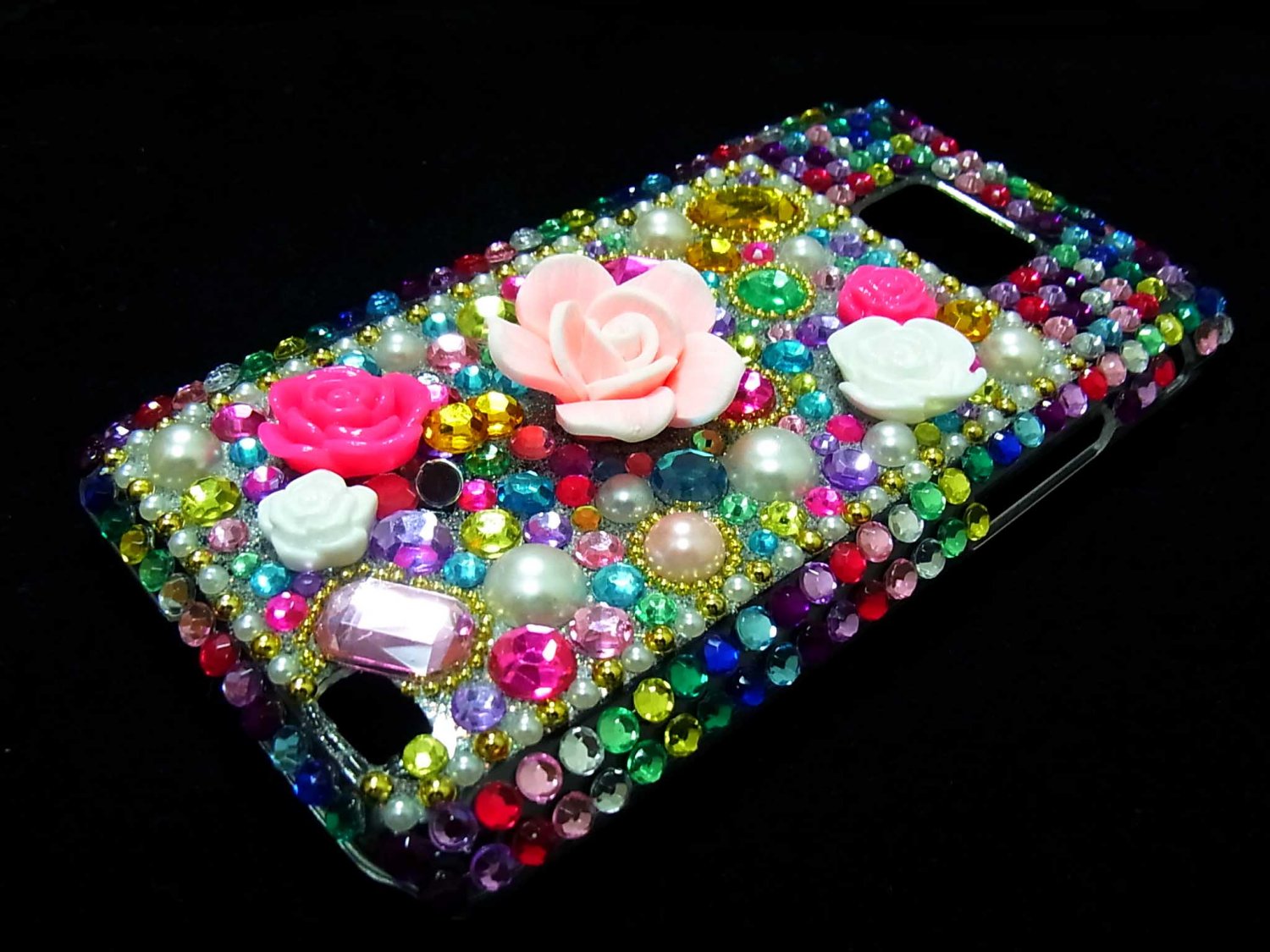 Bling Rhinestone Crystal Multi Color Flower Case Cover for Samsung i9100 Galaxy S 2 II MF